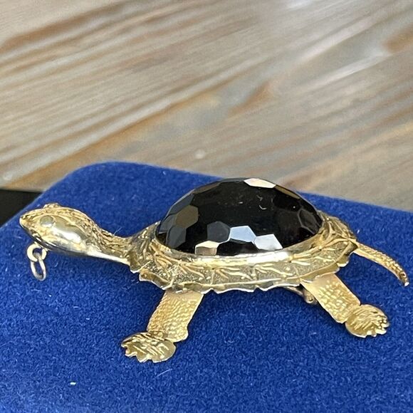 VTG Silver Gold Plated Faceted Smokey Quartz Topaz Turtle Brooch Pendant 19grams - Picture 3 of 14